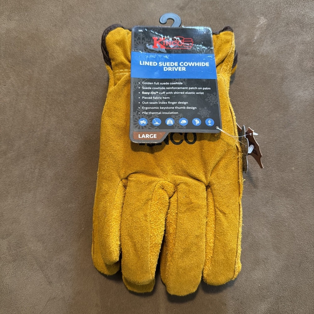 Kinco 51PL Lined Suede Cowhide Driver Gloves Gold Yellow Large BNWT